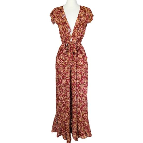 Kivari Quinn Tie Front Ruffle Jumpsuit Free People Capri Floral Jumpsuit - Picture 11 of 11